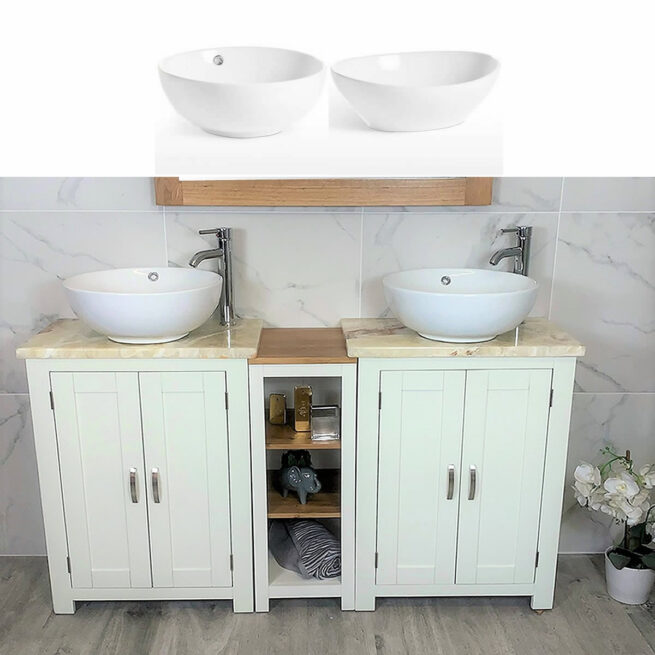 Bathroom Vanity Unit Sink Washstand Slimline White Painted Golden Onyx Worktop Basin Tap 311PGOCBC