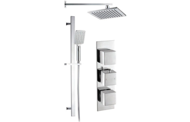 Square Shower Pack 10 – Rhomba Slim Plate Two Outler & Riser/ Overhead Kit
