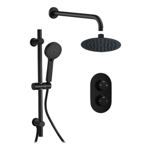 Round Concealed Valve Head & Arm Shower Pack - Matt Black
