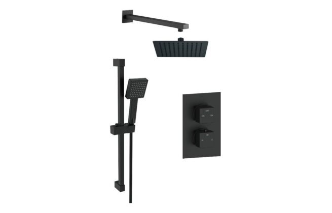 Square Concealed Valve Head & Arm Shower Pack – Matt Black