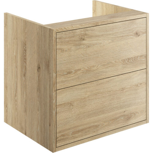 Tredia 600mm 2 Drawer Wall Hung Basin Unit (No Top) - Havana Oak