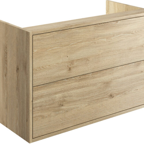 Tredia 900mm 2 Drawer Wall Hung Basin Unit (No Top) - Havana Oak