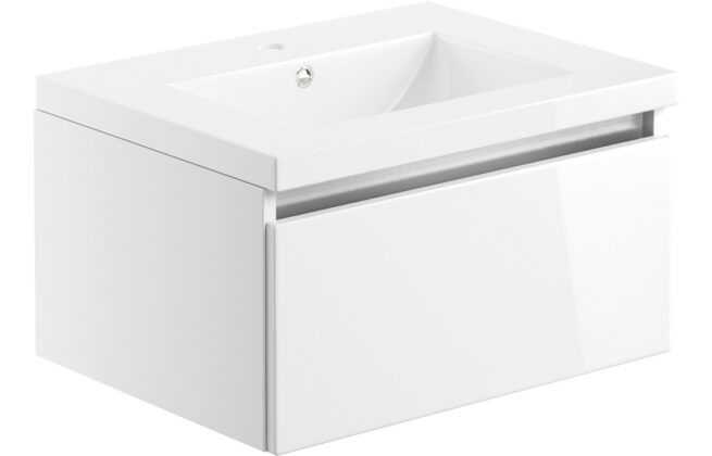 Liberte 615mm 1 Drawer Wall Hung Basin Unit Inc. Basin – White Gloss