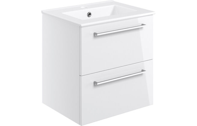 Jupiter 510mm Wall Hung 2 Drawer Basin Unit w/Basin – White Gloss