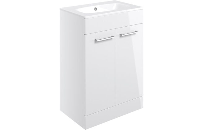 Jupiter 610mm Floor Standing 2 Door Basin Unit w/Basin – White Gloss