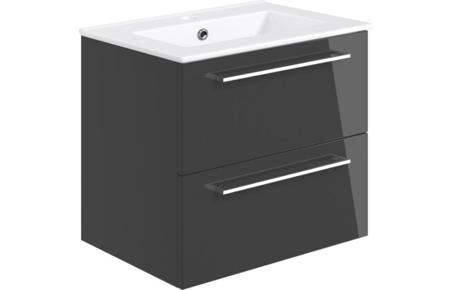 Jupiter 610mm Wall Hung 2 Drawer Basin Unit w/Basin – Anthracite Gloss