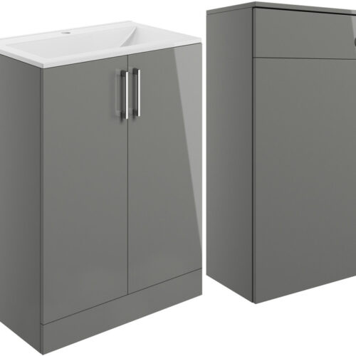 Reatta 600mm 2 Door Basin Unit (Inc. Basin) & 500mm WC Unit - Grey Gloss