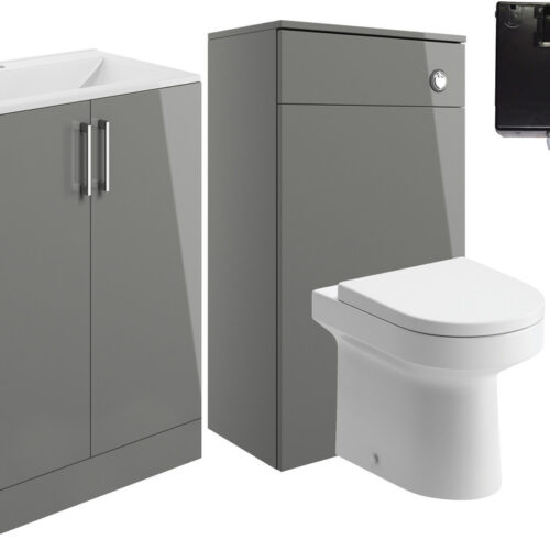 Reatta 600mm 2 Door Basin Unit  WC Unit & July Pan Set - Grey Gloss