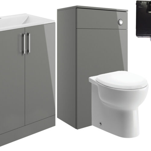 Reatta 600mm 2 Door Basin Unit  WC Unit & Venus Pan Set - Grey Gloss