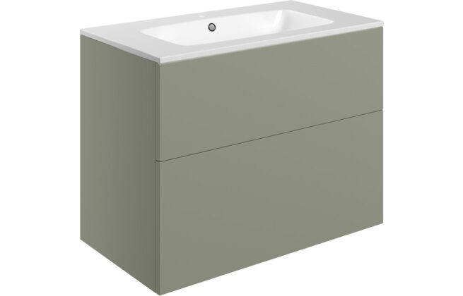 Sable 815mm Wall Hung 2 Drawer Basin Unit & Basin – Matt Olive Green