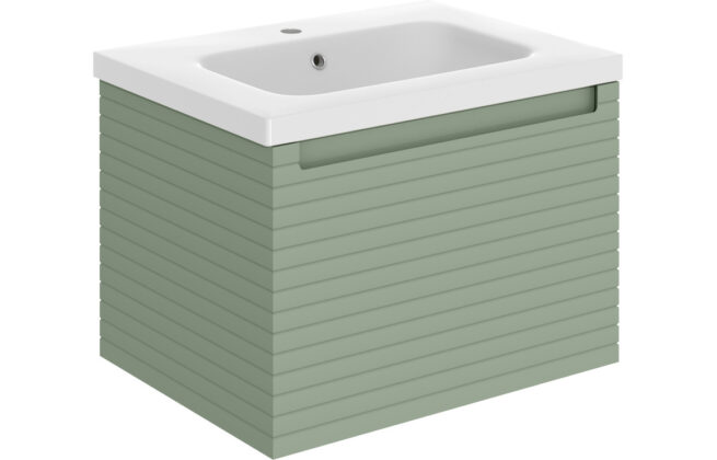 Aqua 615mm Wall Hung 1 Drawer Basin Unit & Basin – Matt Willow Green