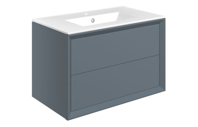Canopus 815mm Wall Hung 2 Drawer Basin Unit & Basin – Matt Storm Blue