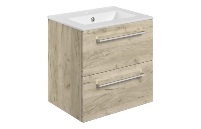Jupiter 510mm Wall Hung 2 Drawer Basin Unit & Basin – Oak