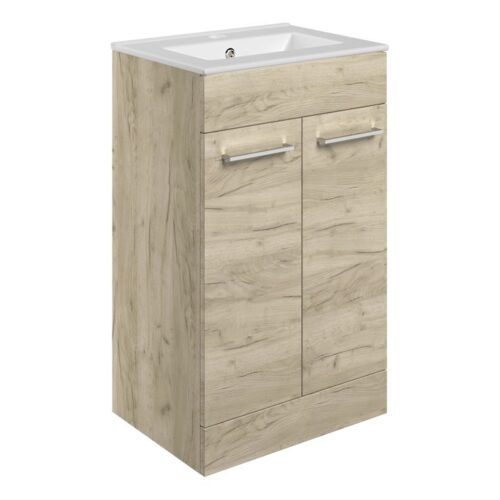 Jupiter 510mm Floor Standing 2 Door Basin Unit & Basin - Oak