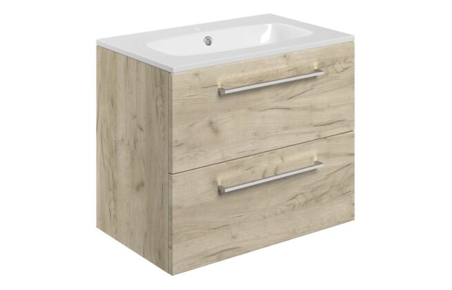 Jupiter 610mm Wall Hung 2 Drawer Basin Unit & Basin – Oak