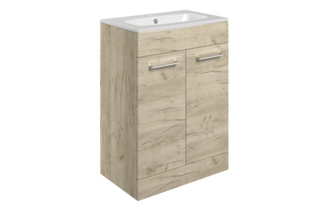 Jupiter 610mm Floor Standing 2 Door Basin Unit & Basin – Oak