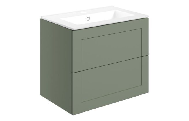 Ursa 615mm Wall Hung 2 Drawer Basin Unit & Basin – Matt Reed Green