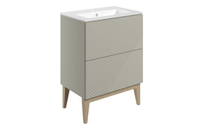 Vega 615mm Floor Standing 2 Drawer Basin Unit & Basin – Matt Oat
