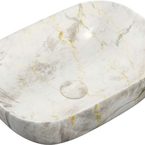Orbit 460x330mm Ceramic Washbowl - White Marble Effect