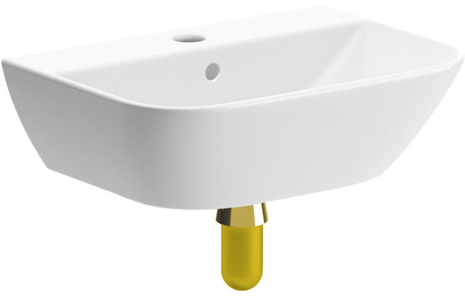 April 450x320mm 1TH Cloakroom Basin & Brushed Brass Bottle Trap