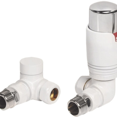 Round Thermostatic White Radiator Valves - Corner