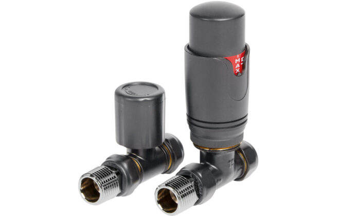 Round Thermostatic Anthracite Radiator Valves – Straight
