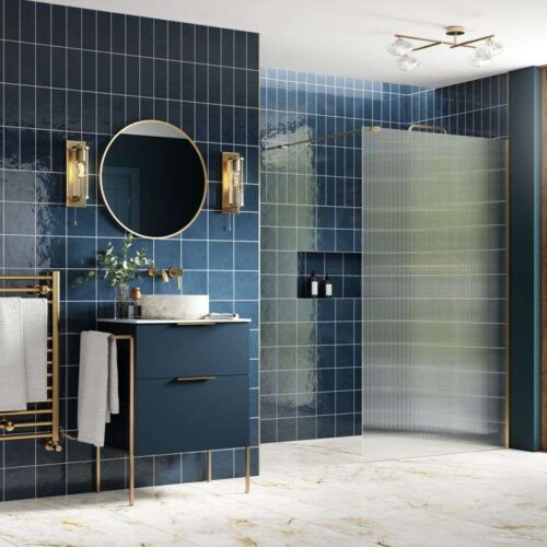 Latin 800mm Fluted Wetroom Panel & Support Bar - Brushed Brass