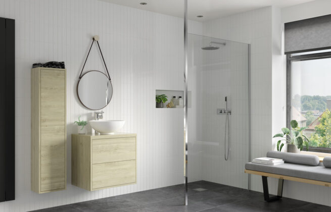 Latin Wetroom Panel & Floor-to-Ceiling Pole – 900mm