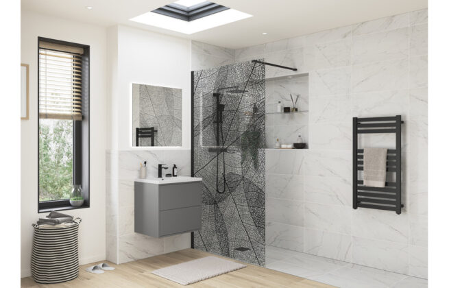 Latin Black Leaf Design Wetroom Panel – 1200mm