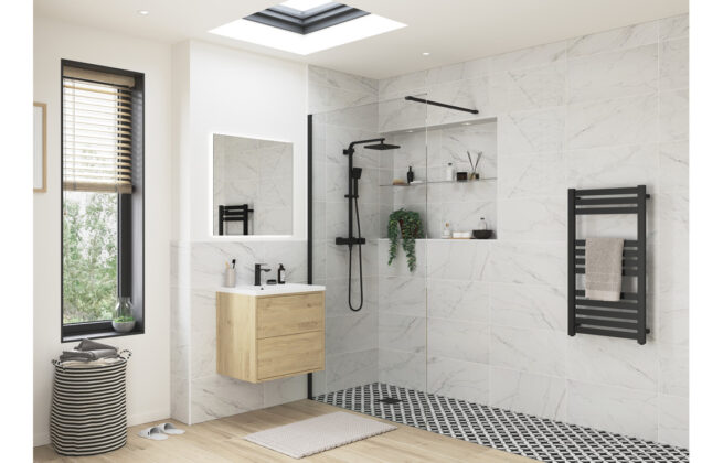 Latin Black Profile Wetroom Panel – 1000mm