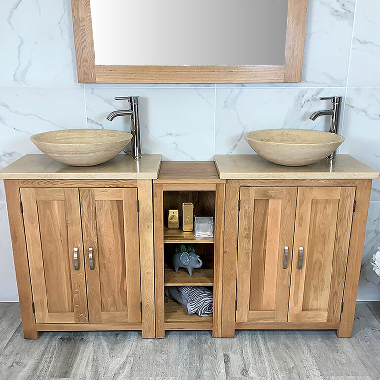 Bathroom Vanity Unit Sink Washstand Slimline Oak Travertine Worktop Basin Tap 311TT25T