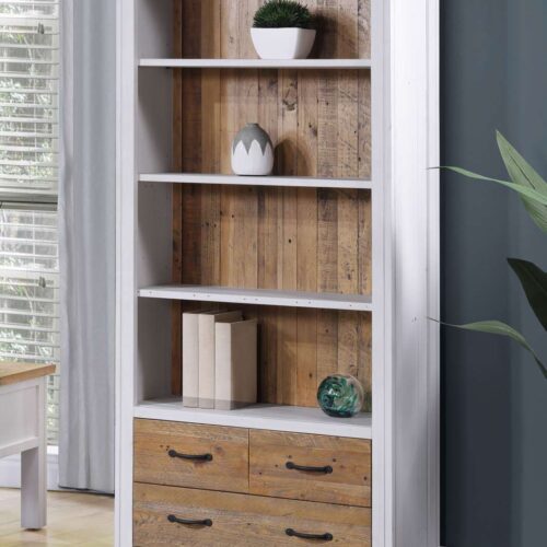 White - Large Open Bookcase with Drawers